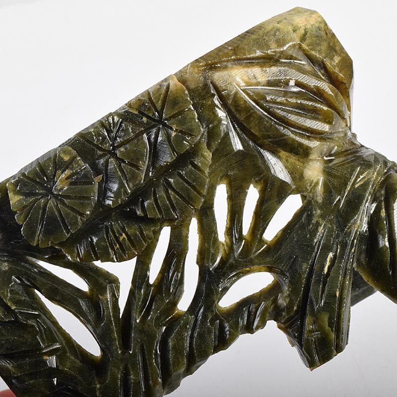 中国　玉石岫玉彫刻　白菜　置物　床飾　御隆坊古代宮廷家俱館証明書付　VR8842