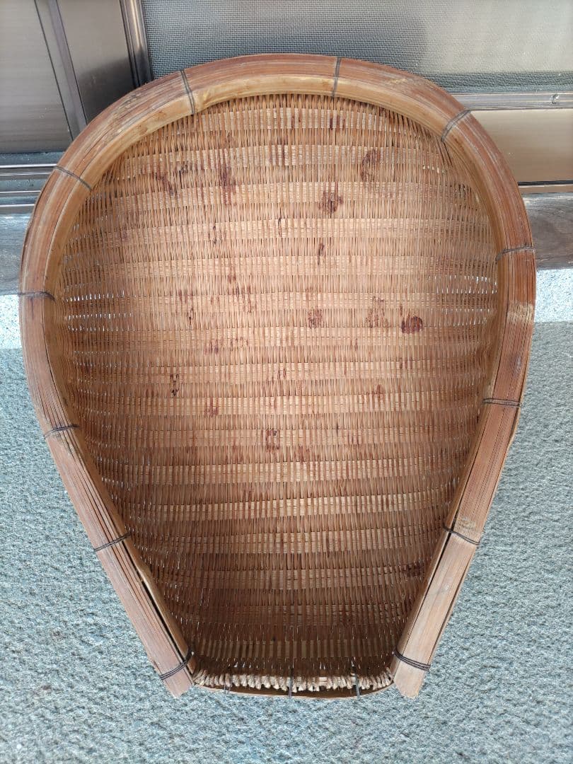 昭和レトロ　竹かご　竹細工　片口ざる　古道具