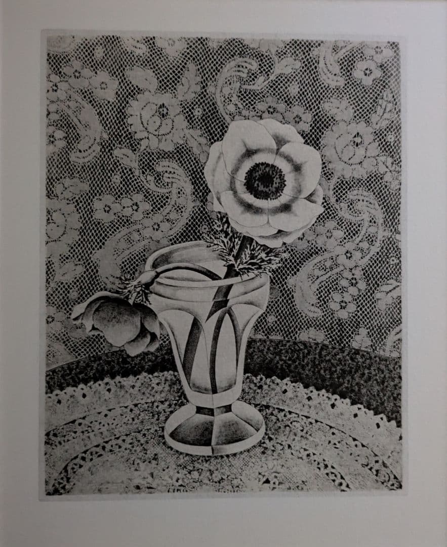 f長谷川潔の500部限定作品　「二つのアネモネ」真作保証