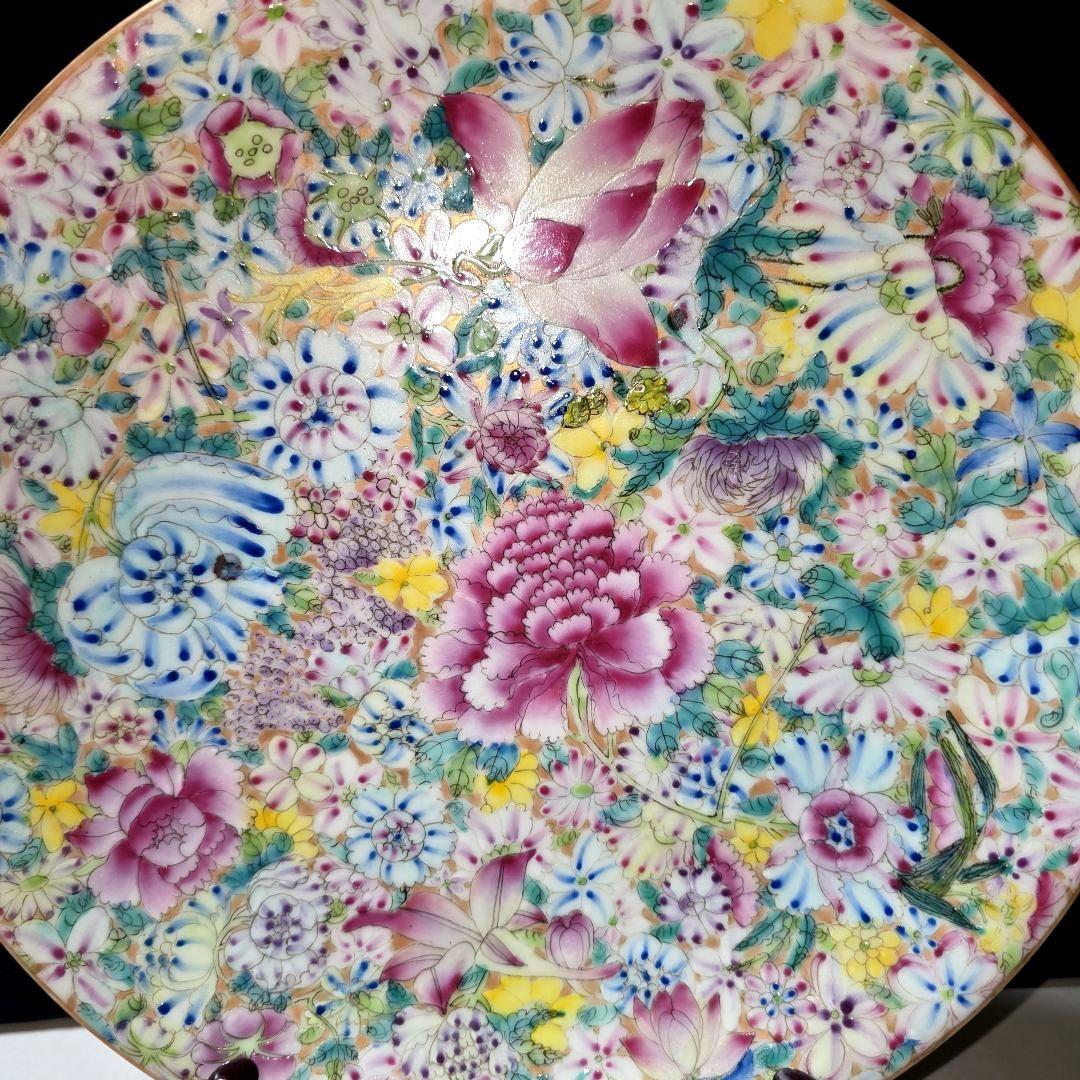 乾隆年製 中国美術 粉彩百花不落地/花詰 28cm 大皿 盛皿