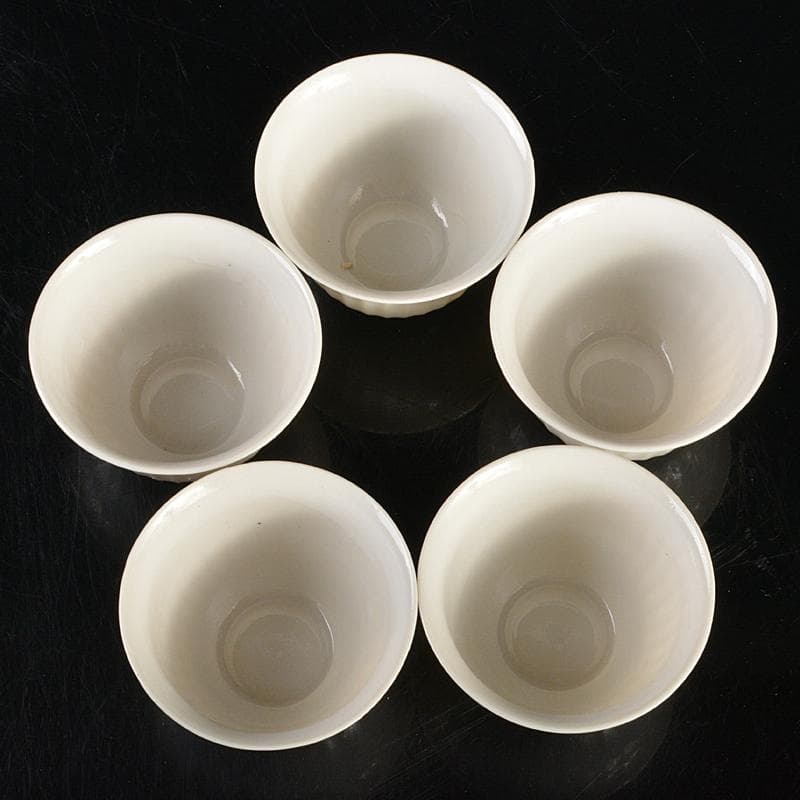 煎茶道具　徳化窯　白磁　線文　煎茶碗　五客　時代箱付　M　R8513