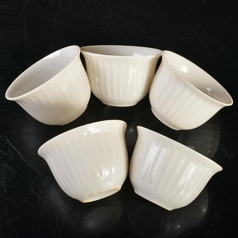 煎茶道具　徳化窯　白磁　線文　煎茶碗　五客　時代箱付　M　R8513