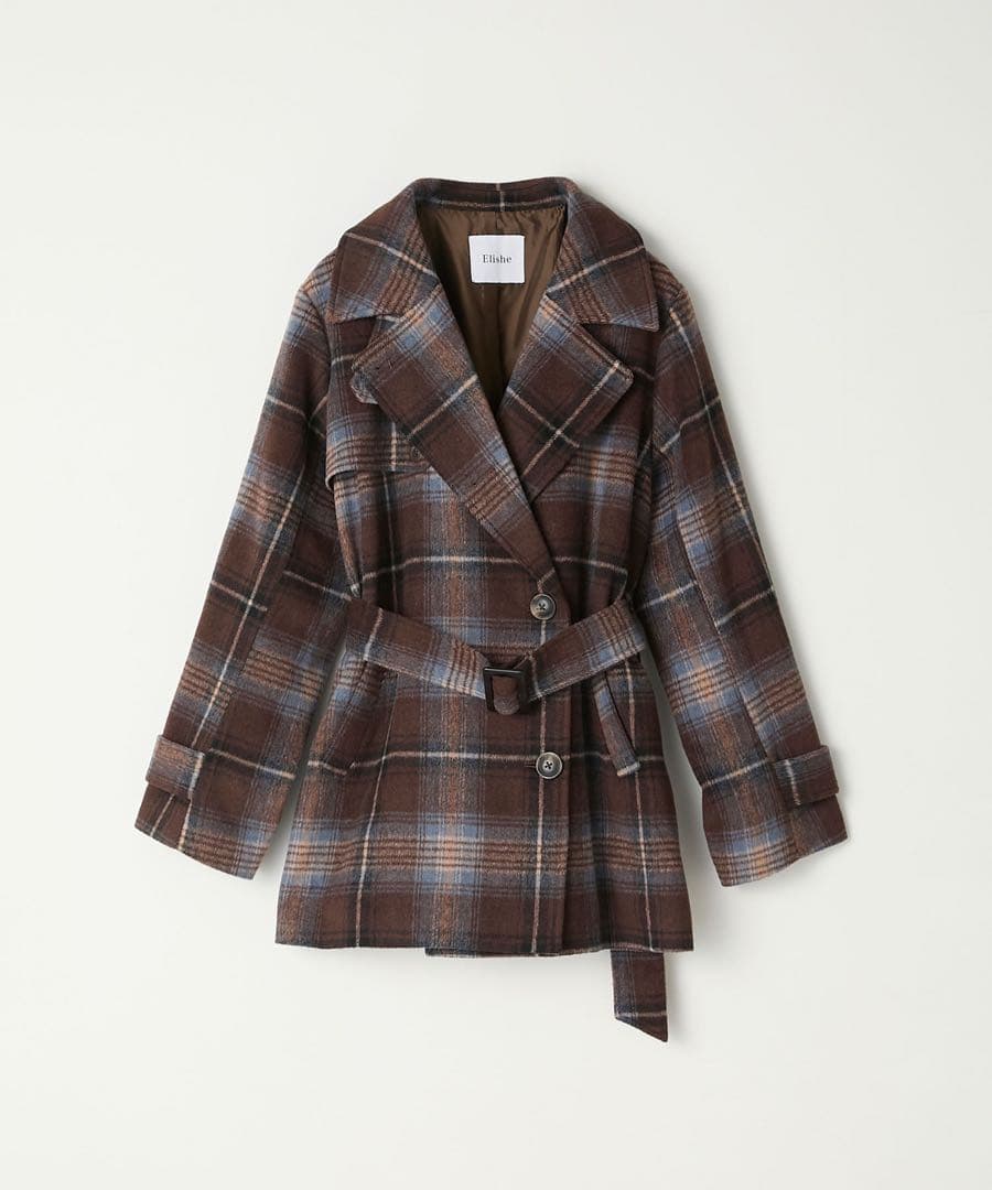 Elishe エリシェ 2WAYチェックミドルコート ブラウン
