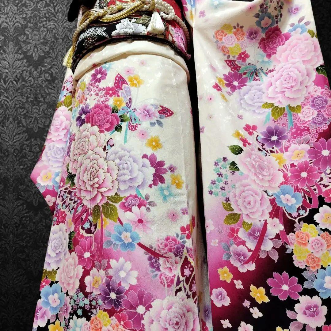 振袖フルセット(8点)・京都きもの友禅・舞蝶牡丹・花模様・逸品