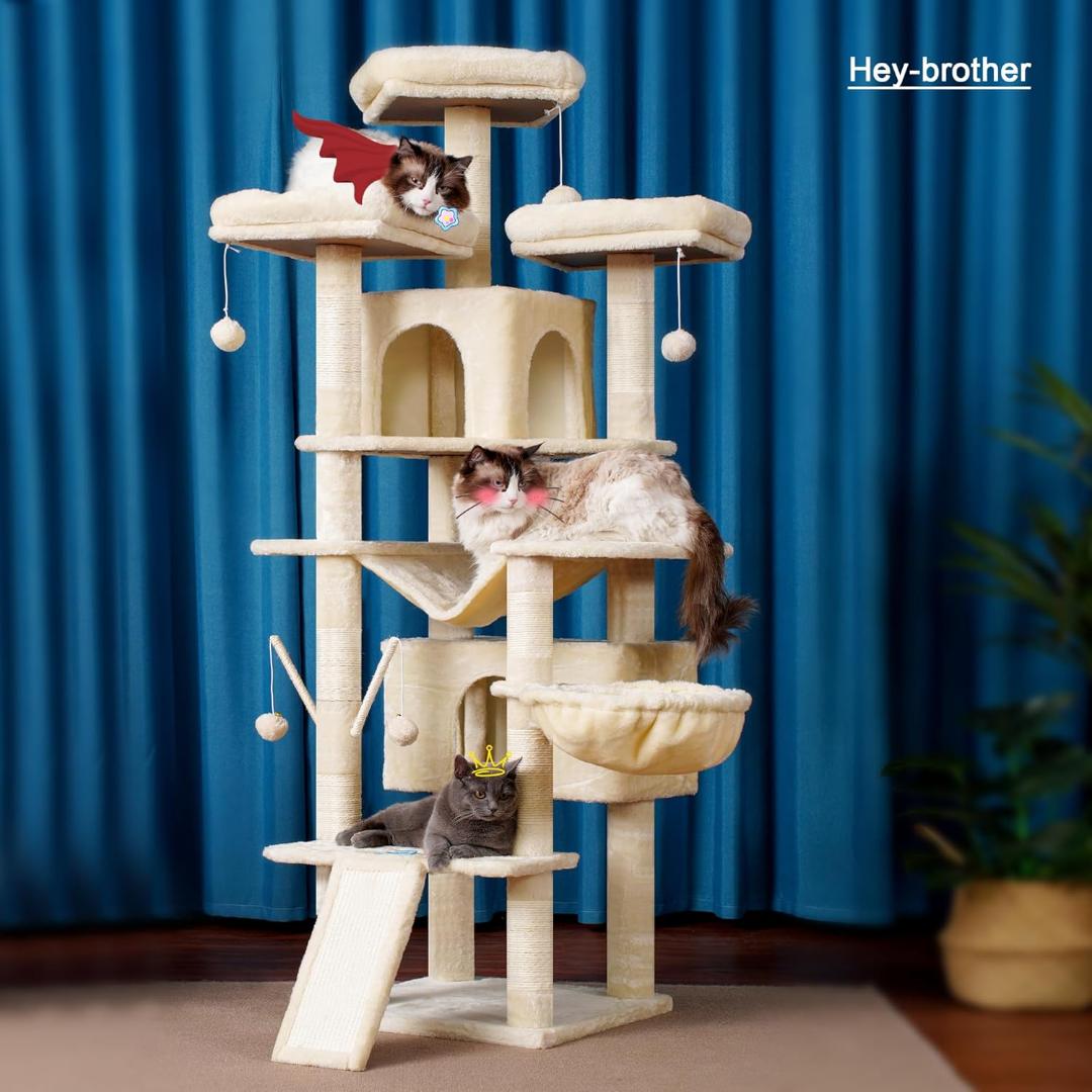 Hey-brother キャットタワー 高さ180cm ベージュJMPJ034M