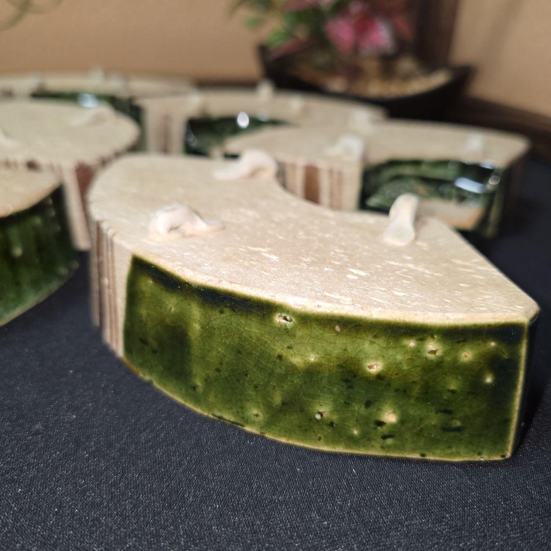 織部焼　扇面　向付　8客セット　3点猫足付き　山口茂作　茶道具/懐石道具