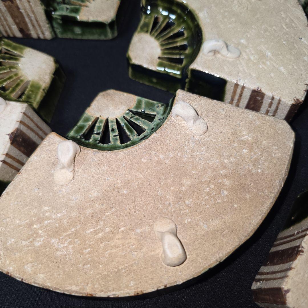 織部焼　扇面　向付　8客セット　3点猫足付き　山口茂作　茶道具/懐石道具