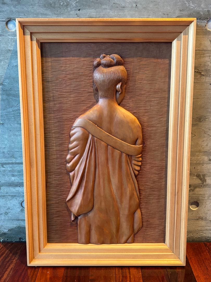 70cm 天然木 彫刻 観音像 レリーフ 木彫り 仏像