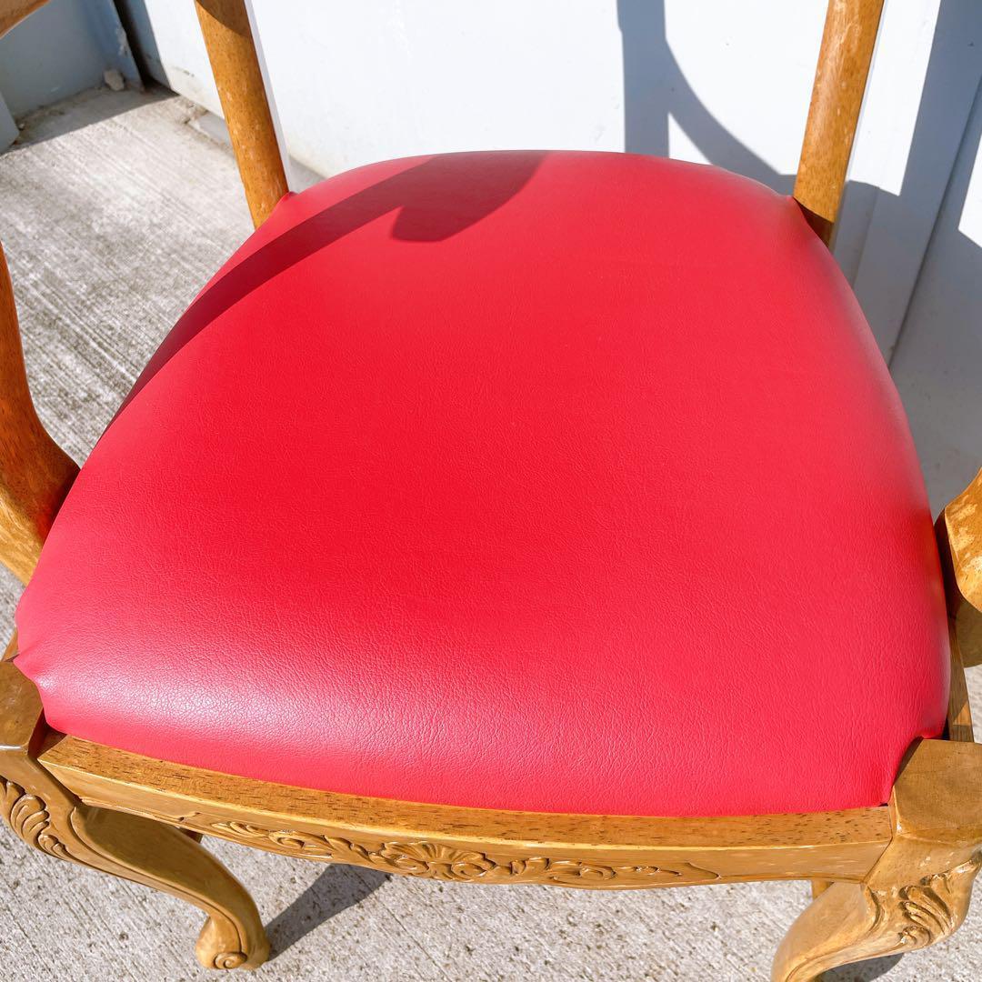 【極美品】フランスアンティーク アームチェア ダイニングチェア 猫脚 赤レザー②