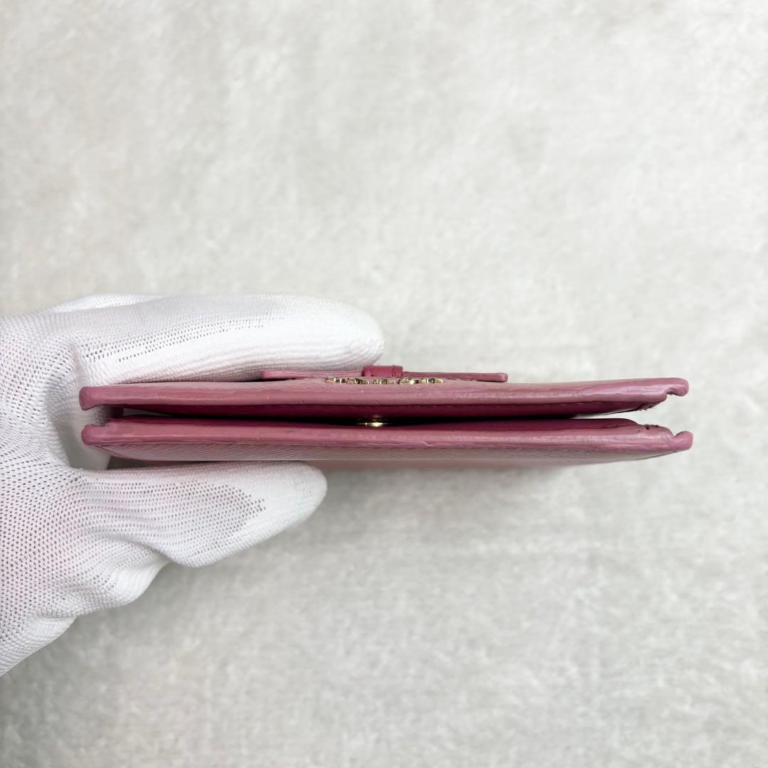 PRADA 二つ折り財布 サフィアーノレザー 本革 バイカラー ピンク リボン