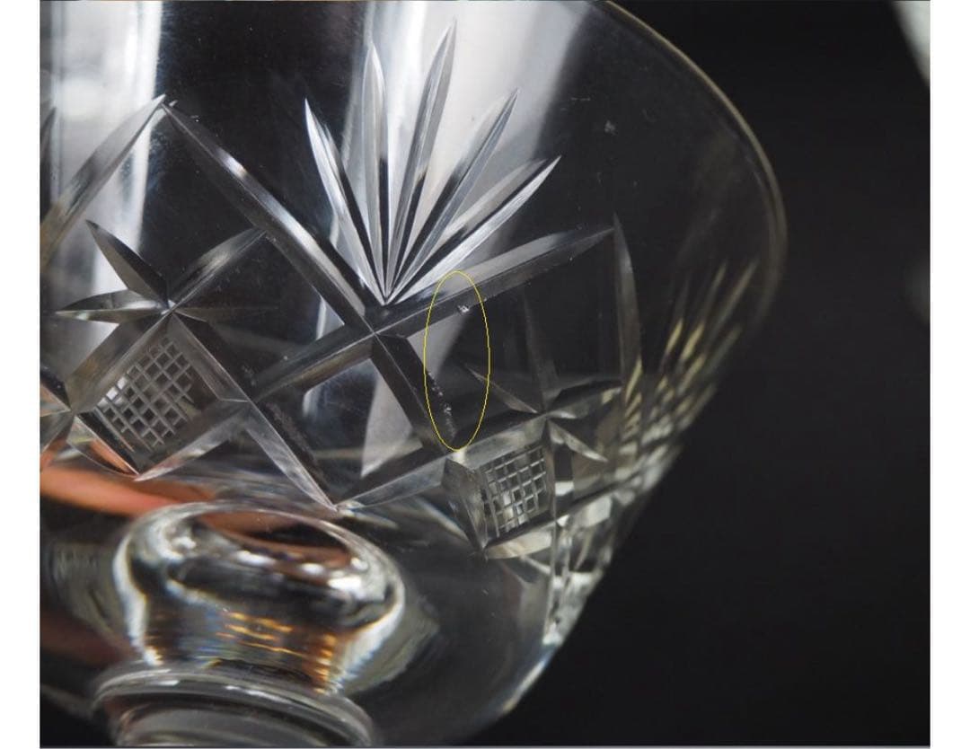 送料無料　ビンテージ　カットガラスサンデーカップ5客　気泡有