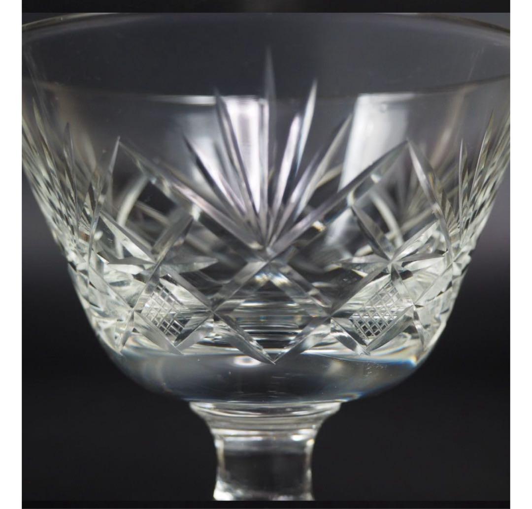 送料無料　ビンテージ　カットガラスサンデーカップ5客　気泡有