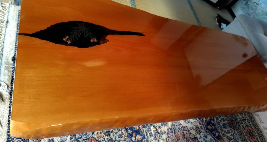 一枚板テーブル 花模様インレイ　値段相談可