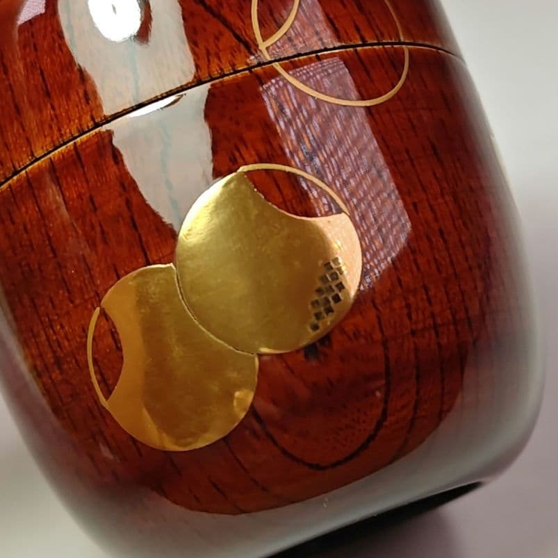 イ672 棗『中村宗悦』『欅目スリ　溜塗　壺々蒔絵　棗　共箱』茶道具