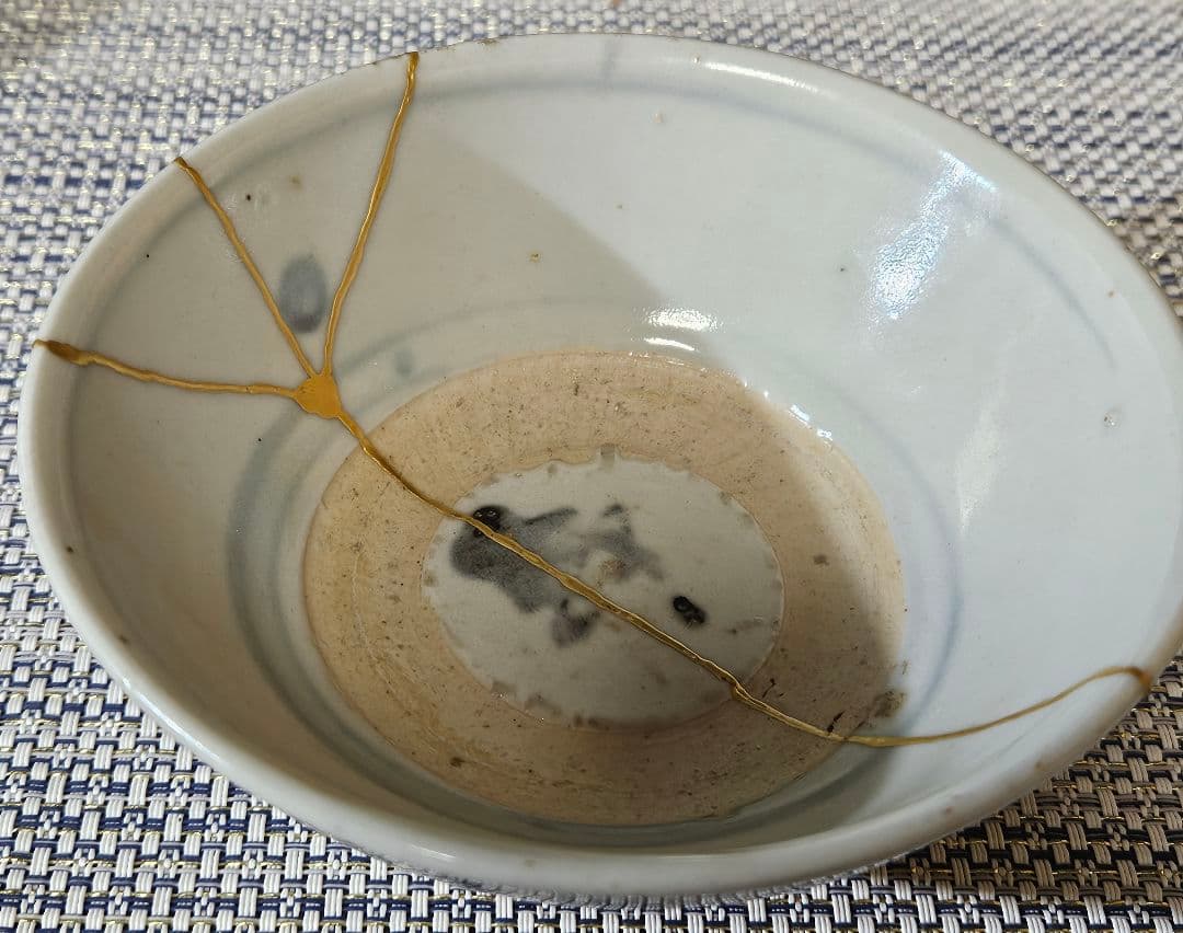 中国古陶磁器　明代 明朝　青華　古染付　 呉須　草花文様　茶碗　茶道具　茶器