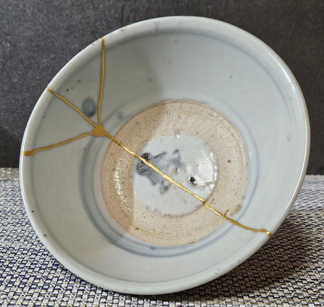 中国古陶磁器　明代 明朝　青華　古染付　 呉須　草花文様　茶碗　茶道具　茶器