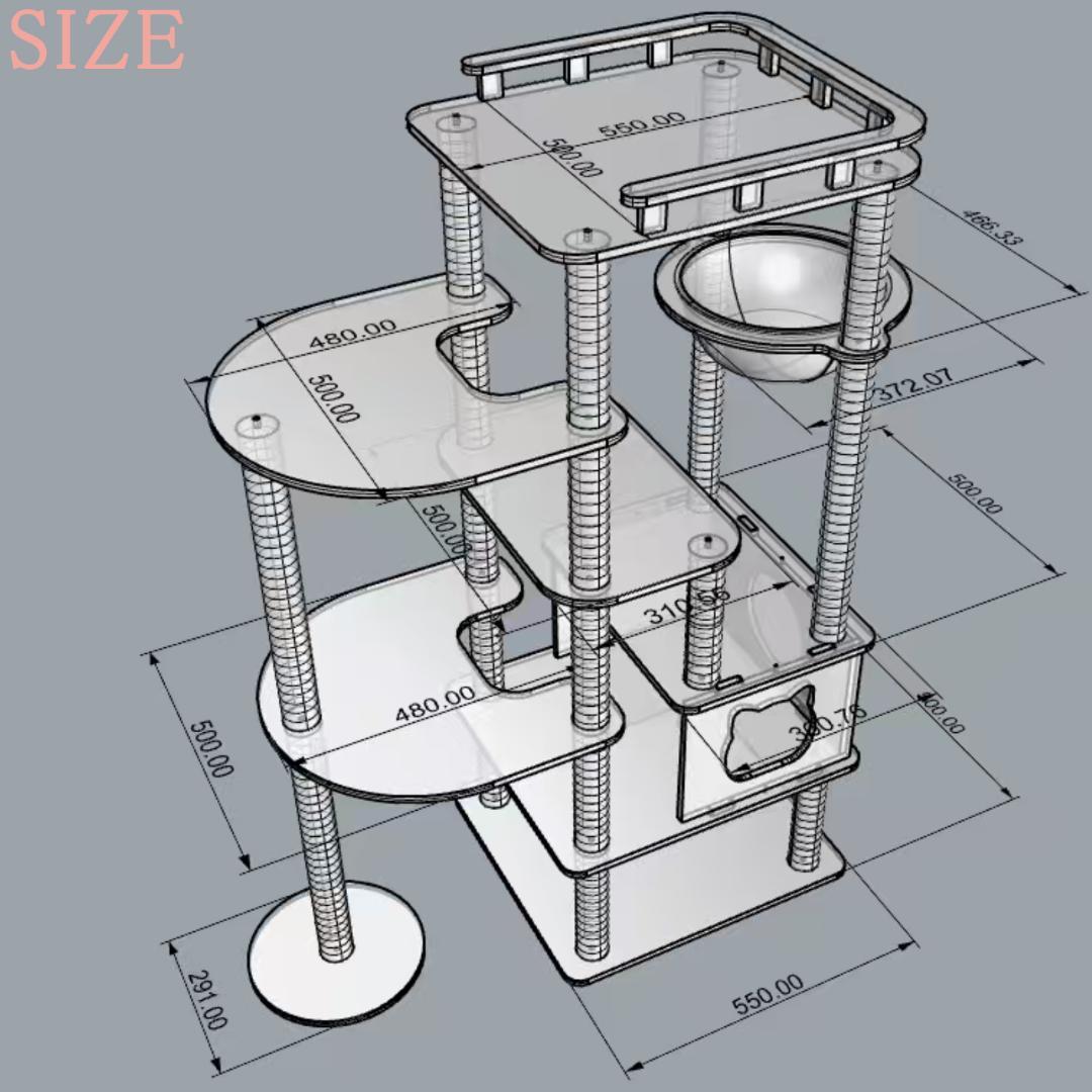 広い展望台付き キャットタワー 木製 大型猫 高さ約137cm 据え置き型