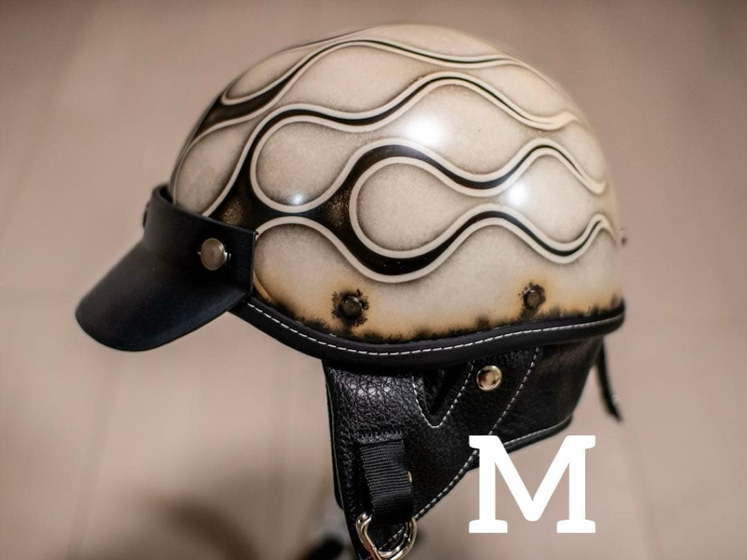 M 新品未使用　ポリヘル　ポリス　ヘルメット アイボリーエイジング黒フレア