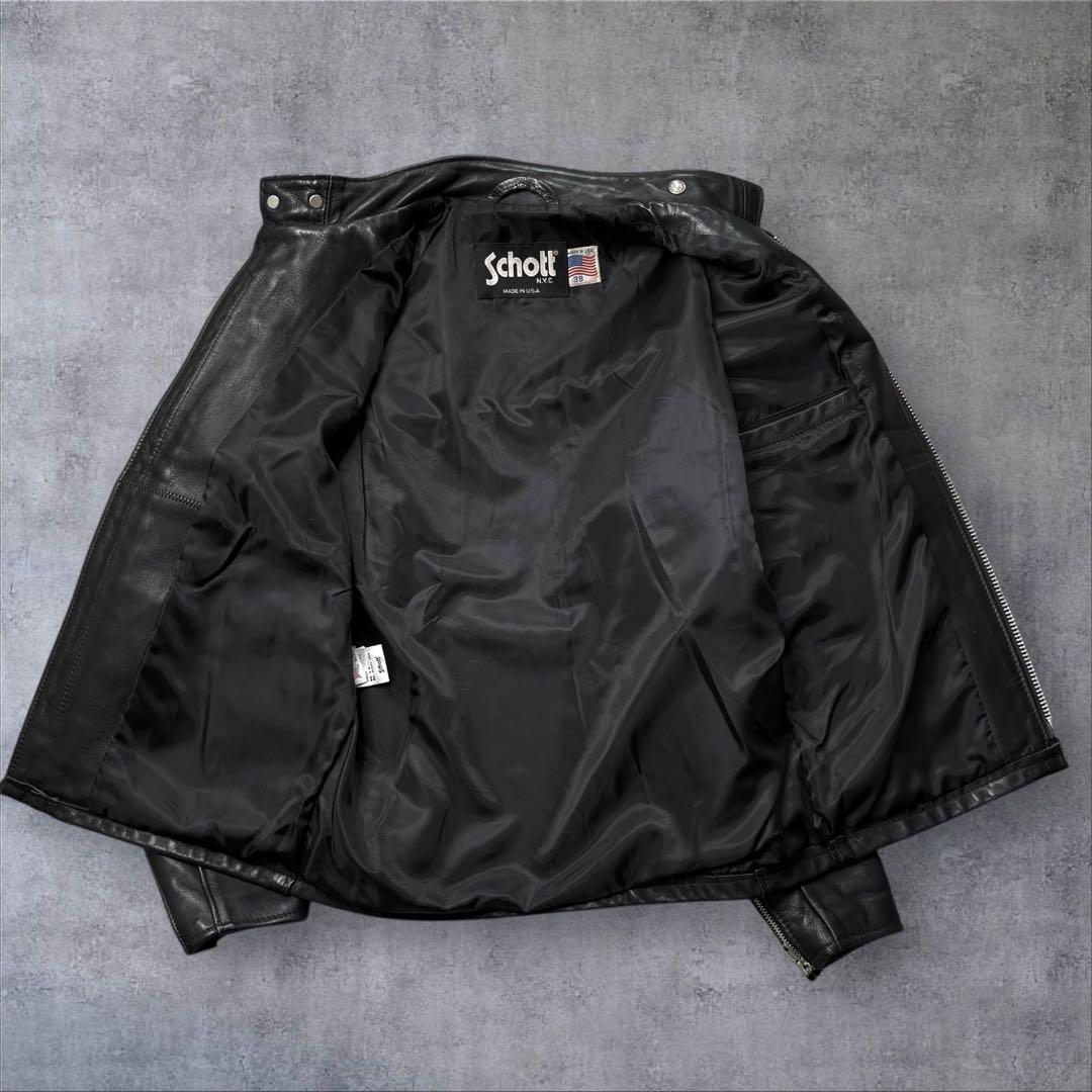 ショット シングル ライダースジャケット 38 レザー ブラック AT641P