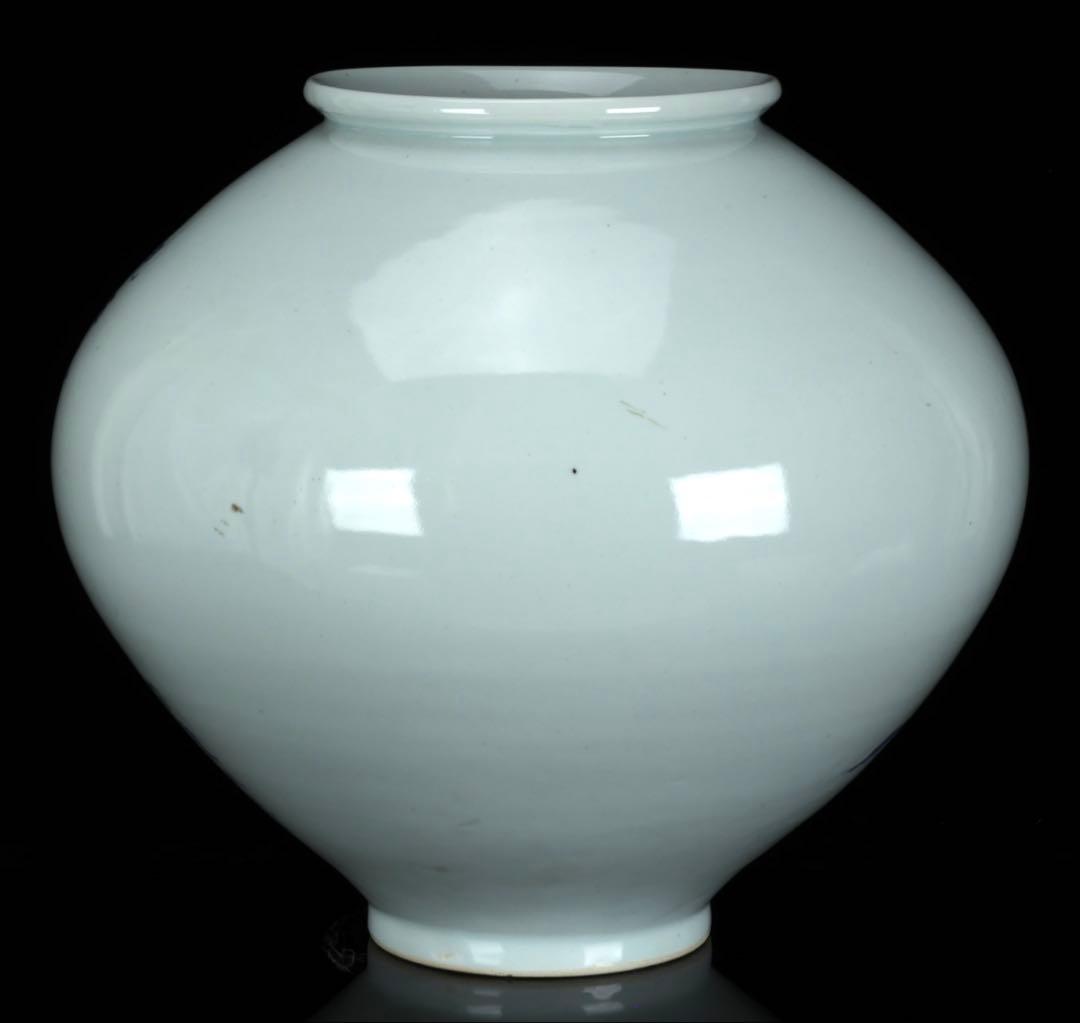 【韓国人間国宝 安東吾】染付虎図花瓶 丸壺 共箱 李朝白磁 大型飾壺 古美術骨董