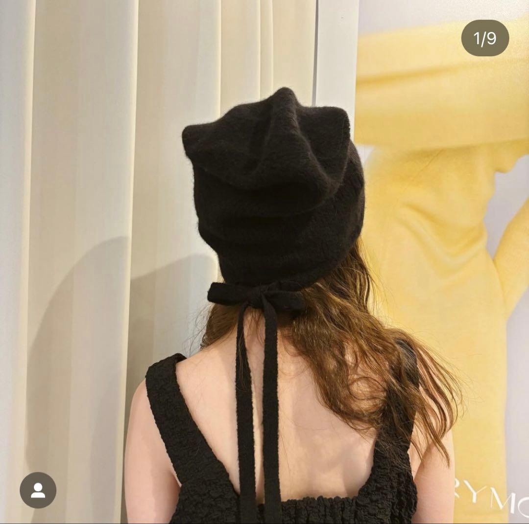 帽子 ROSARYMOON Bucktail Knit Beanie BLACK