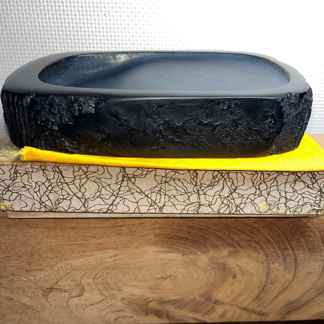 ⭕️雨端硯　文明堂製　鰍沢　甲州銘石　自然硯　1.8Kg 超　四六寸大　石紋綺麗