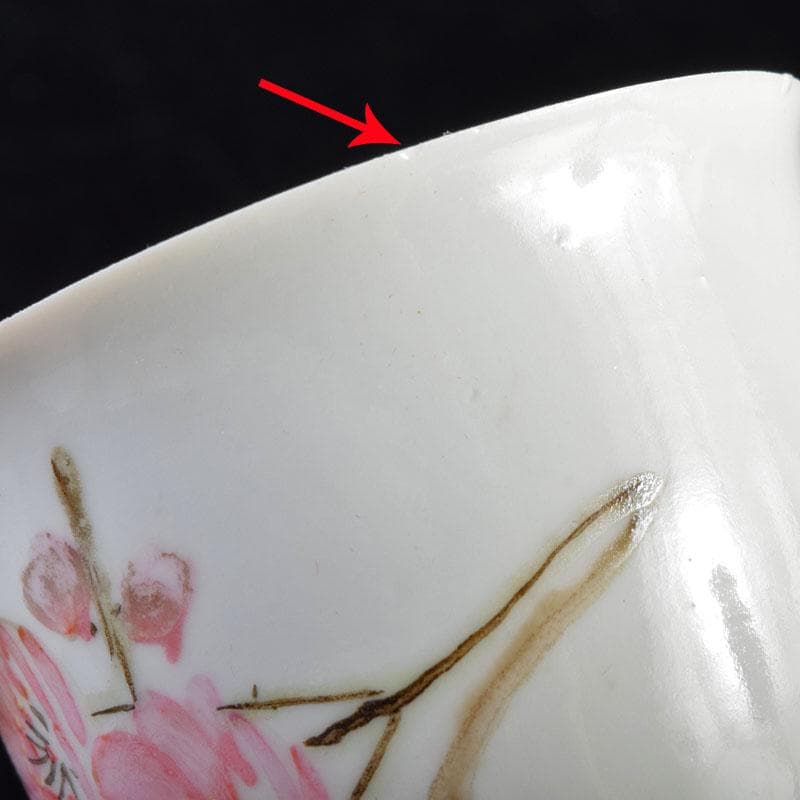 中国　乾隆年製款　薄胎　粉彩　鳥桜文　煎茶碗　八客　V　R7584