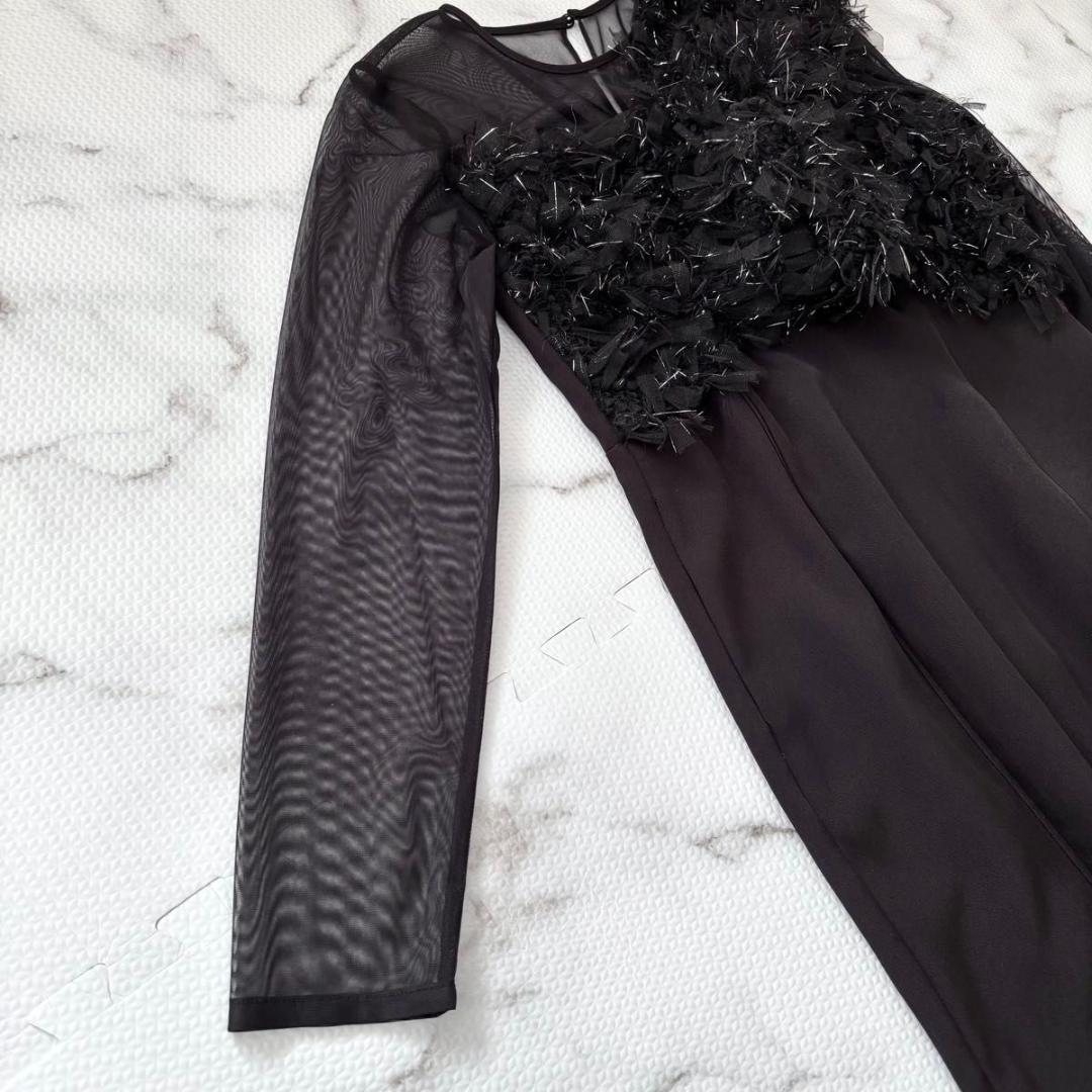新品　ANDRESD フリンジグリッターノットドレス ブラック　ワンピース