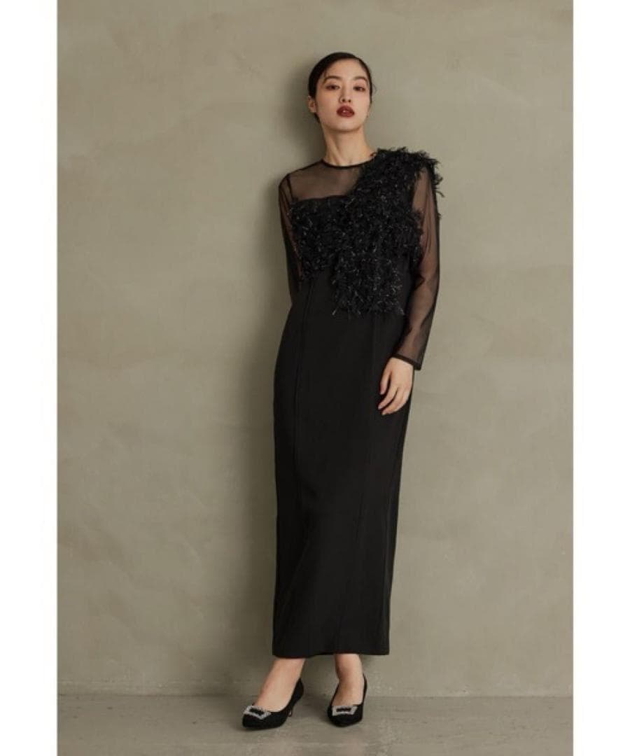 新品　ANDRESD フリンジグリッターノットドレス ブラック　ワンピース