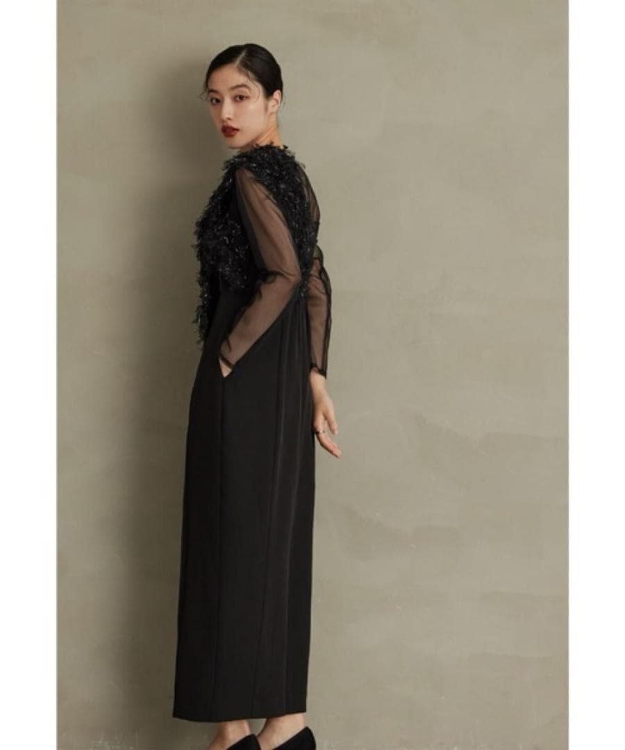 新品　ANDRESD フリンジグリッターノットドレス ブラック　ワンピース