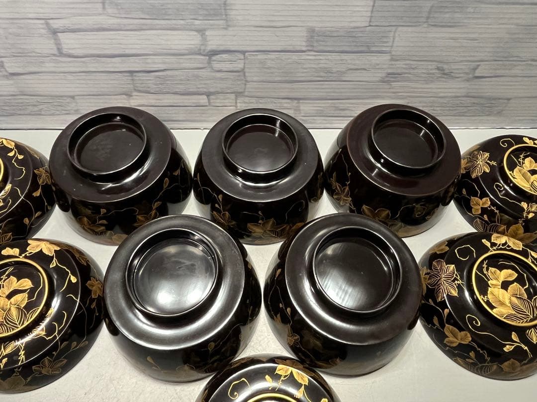 極上　輪島塗　沈金蒔絵　大きめ　吸物椀　煮椀　五客　木製　五客はラストです。