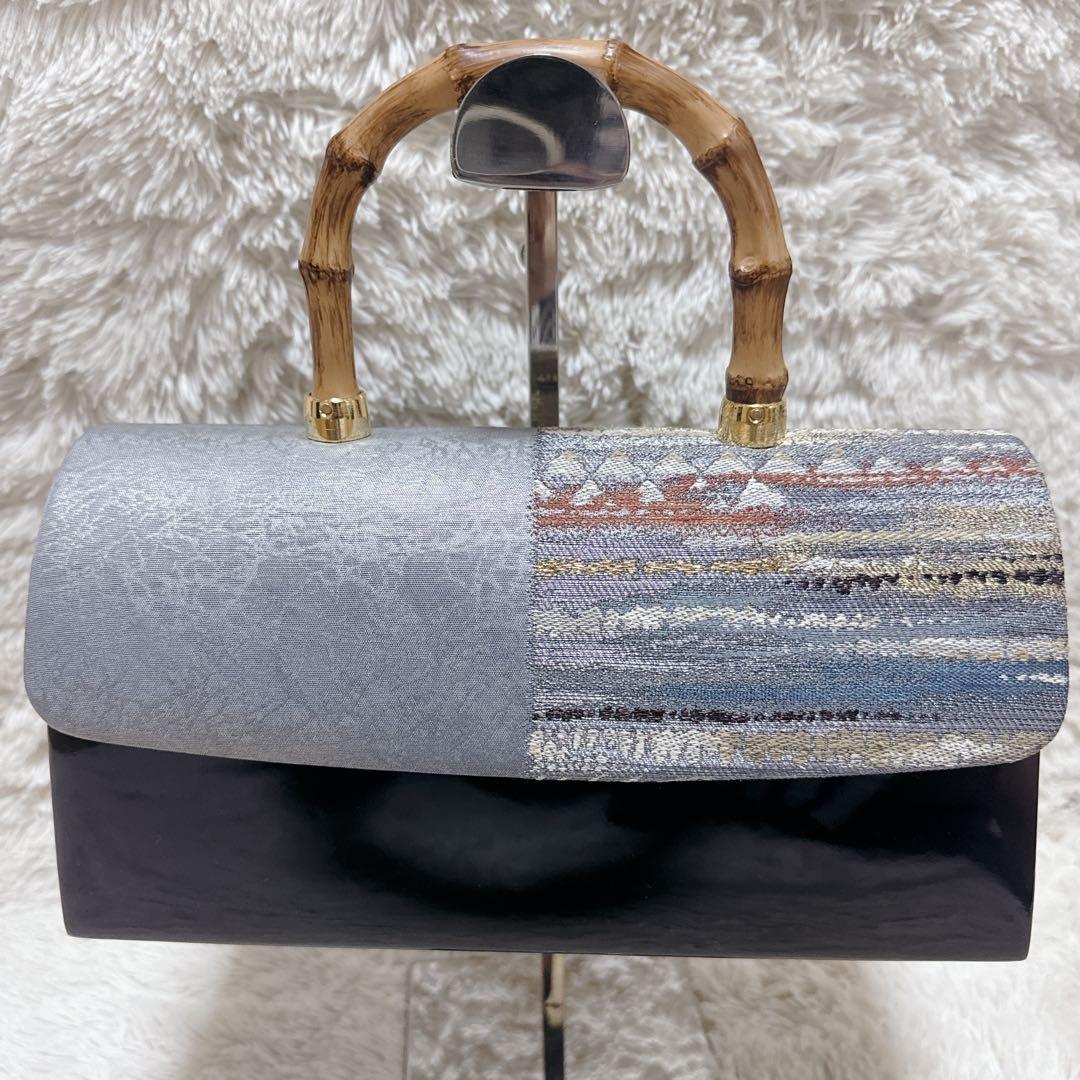 ✨美品✨利休バッグ 和装用バッグ グレーと黒エナメルのコンビ