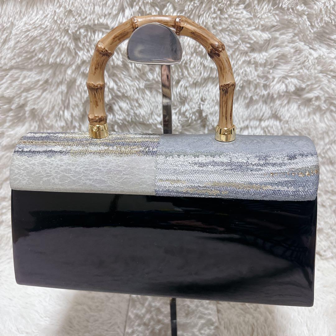 ✨美品✨利休バッグ 和装用バッグ グレーと黒エナメルのコンビ