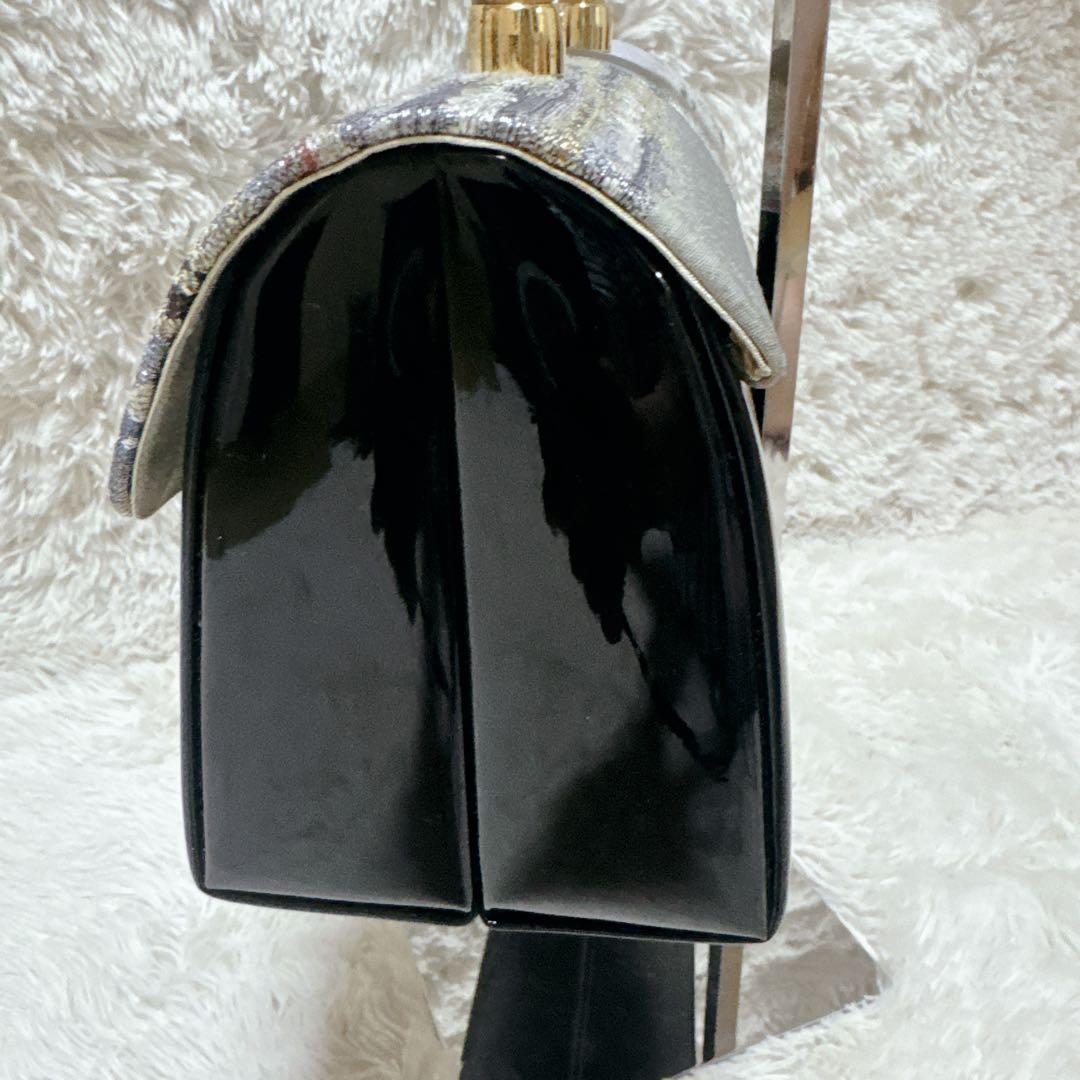 ✨美品✨利休バッグ 和装用バッグ グレーと黒エナメルのコンビ