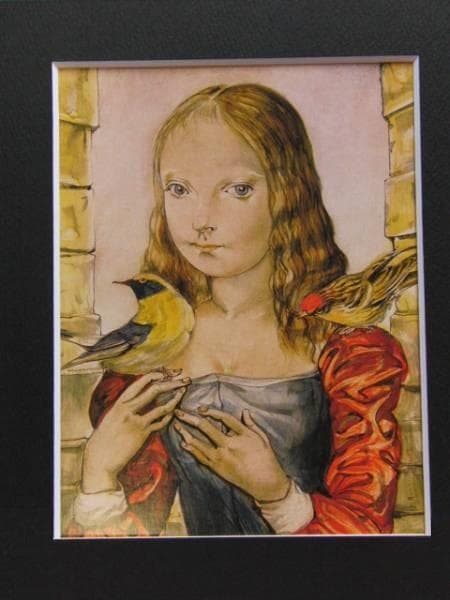 藤田嗣治、娘と鳥、レゾネより、超希少な画集より、版上サイン、新品高級額装付