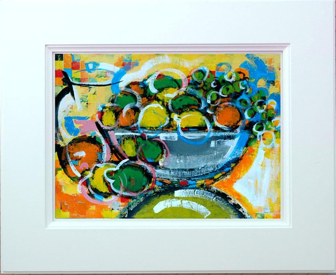 油絵 絵 絵画インテリア 額付(青緑＋金色の枠) uF6-061604 果物花瓶