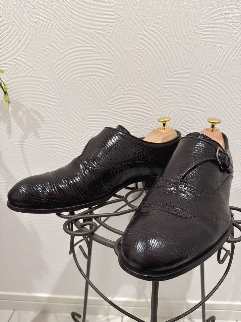 EMPORIO ARMANI リザードレザーモンクストラップ 革靴 イタリア製