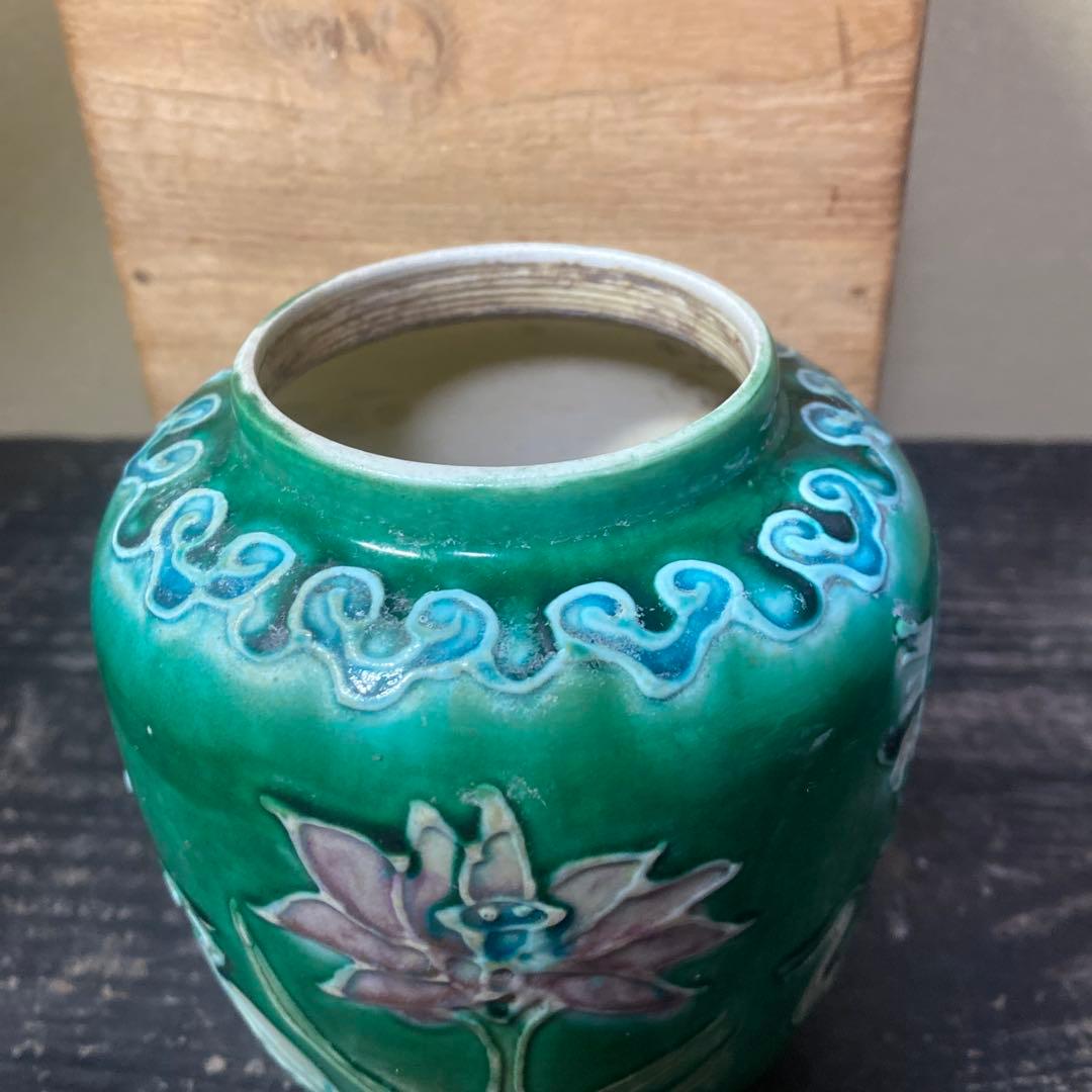 中国古玩　鷺文法華花瓶【桐箱付】10cm13.5cm