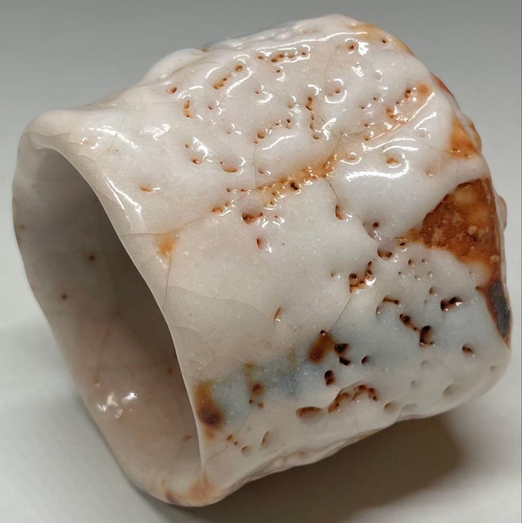 林正太郎　志野焼　ぐい呑　四方桟共箱　共布　栞 　d9431