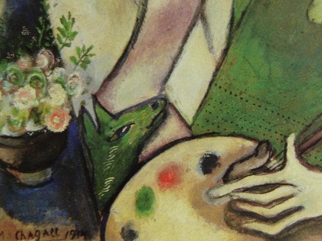 シャガール、『緑色の自画像』、希少な画集より、新品高級額・額装付