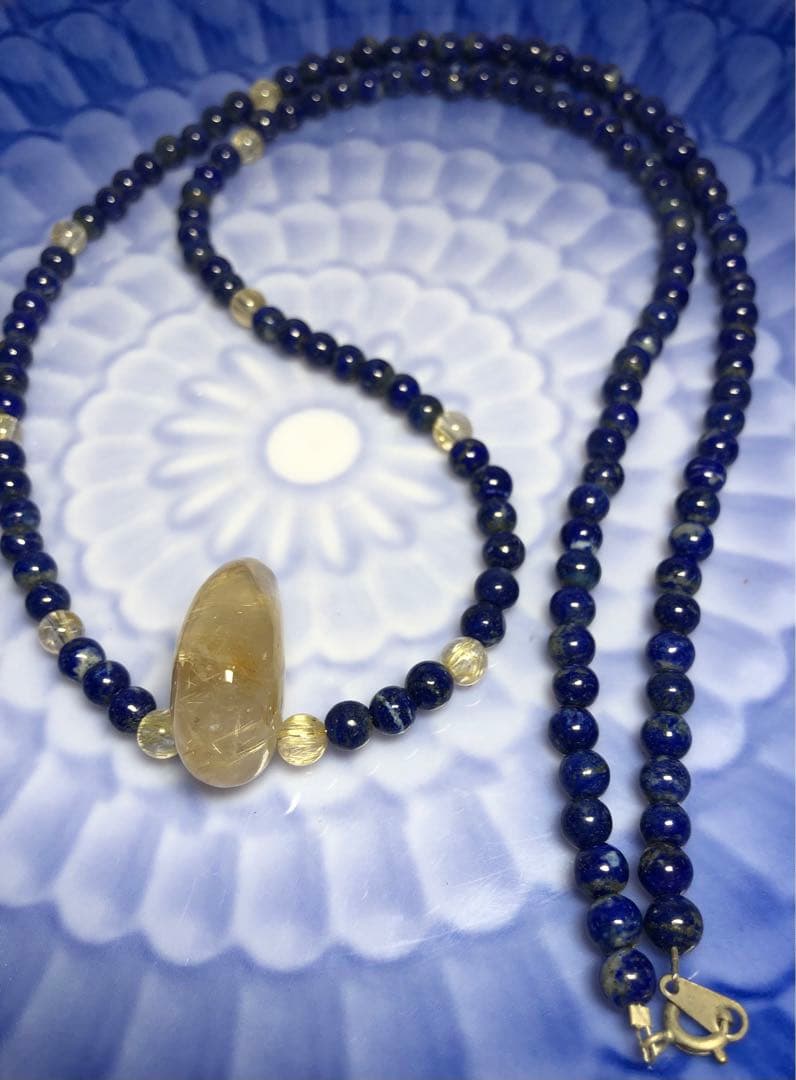 ゴールドルチル、ラピスラズリペンダントネックレス男女兼用現品無料発送