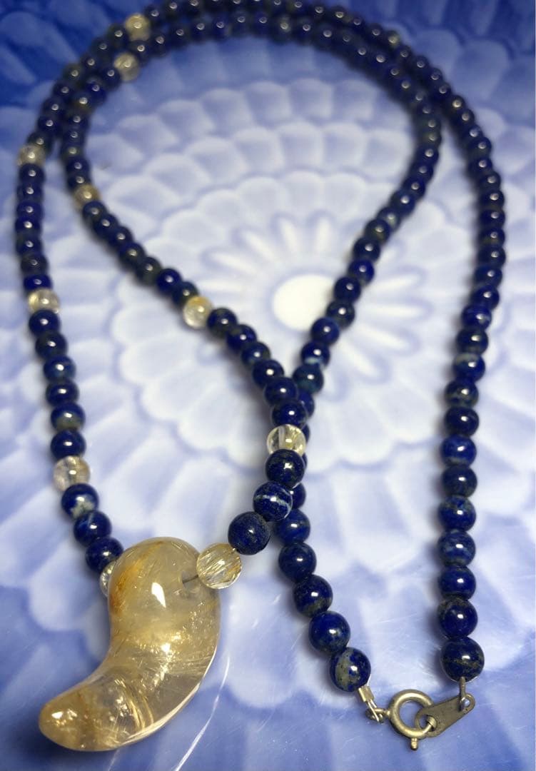 ゴールドルチル、ラピスラズリペンダントネックレス男女兼用現品無料発送