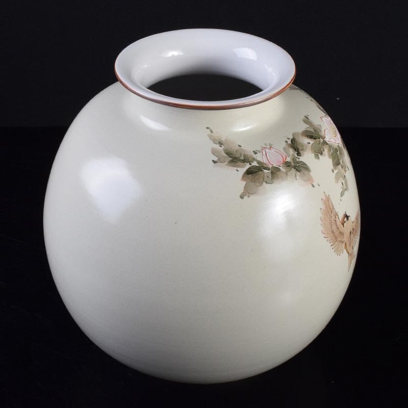 九谷焼　伝統工芸士　中村陶志人作　色絵　花雀文瓶　箱蓋無し　C　R7743B