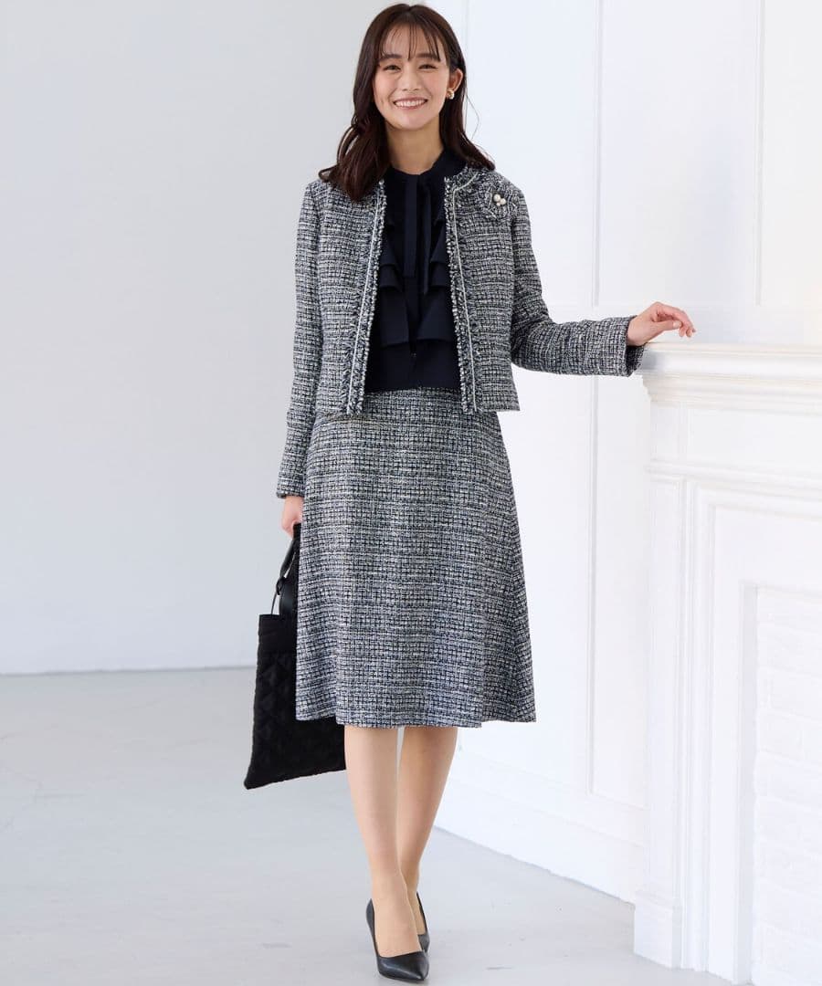 新品未使用 タグ付き 組曲 ラメループモールツイード フレアスカート