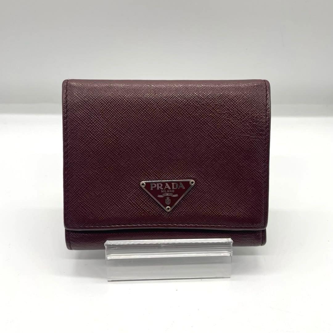 【美品】 PRADA プラダ サフィアーノレザー 折り財布 カード 箱付き w5