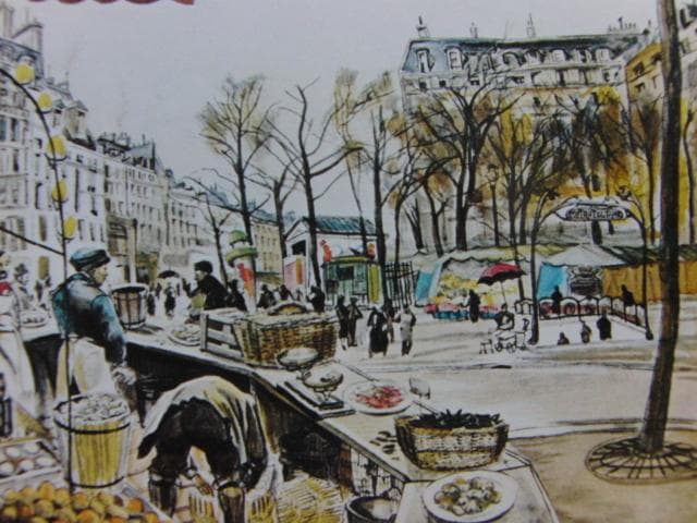 藤田嗣治、「テルヌ広場」、希少画集より、状態良好、新品高級額装付