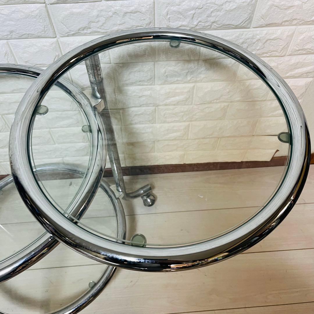 ガラステーブル3段　ミッドセンチュリー　ラウンドテーブル　コーヒーテーブル