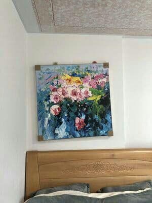 手描きリビング油絵現代シンプルヨーロッパ式レストラン玄関装飾画手作り壁画花背景大