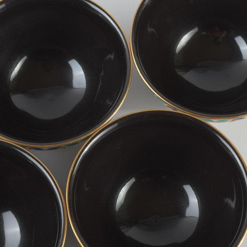 茶道具　京焼　平安　紫雲造　色絵　黒仁清七宝文　数茶碗　五客　V　9486