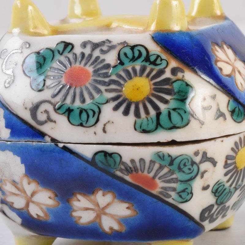 茶道具　色絵　花草文　香合　時代箱　C　8475